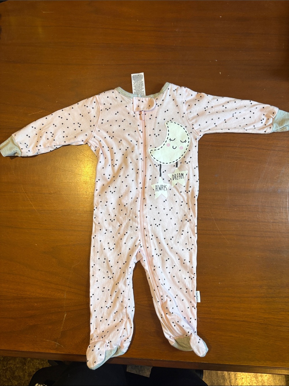 Unbranded Pink Moon Print Baby One-Piece Footed Pajamas
